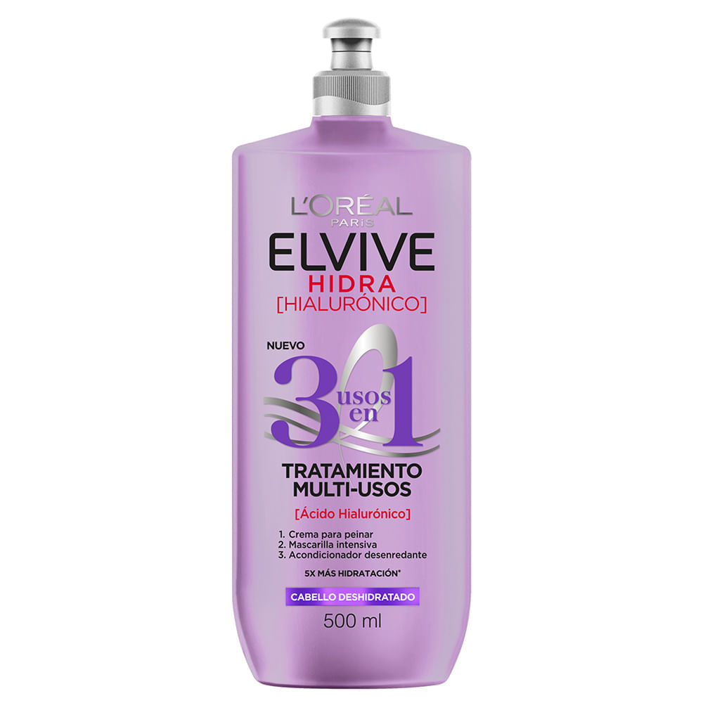 Crema de Tratamiento ELVIVE Loreal 3 en 1 Hidra Hialurónico París Botella 500ml