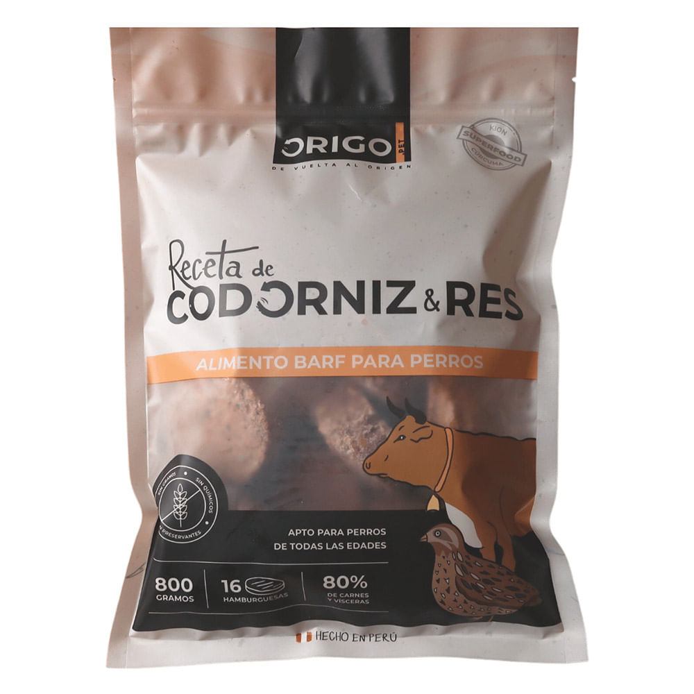 Alimento Crudo Congelado para Perros ORIGO Res Bolsa 800g