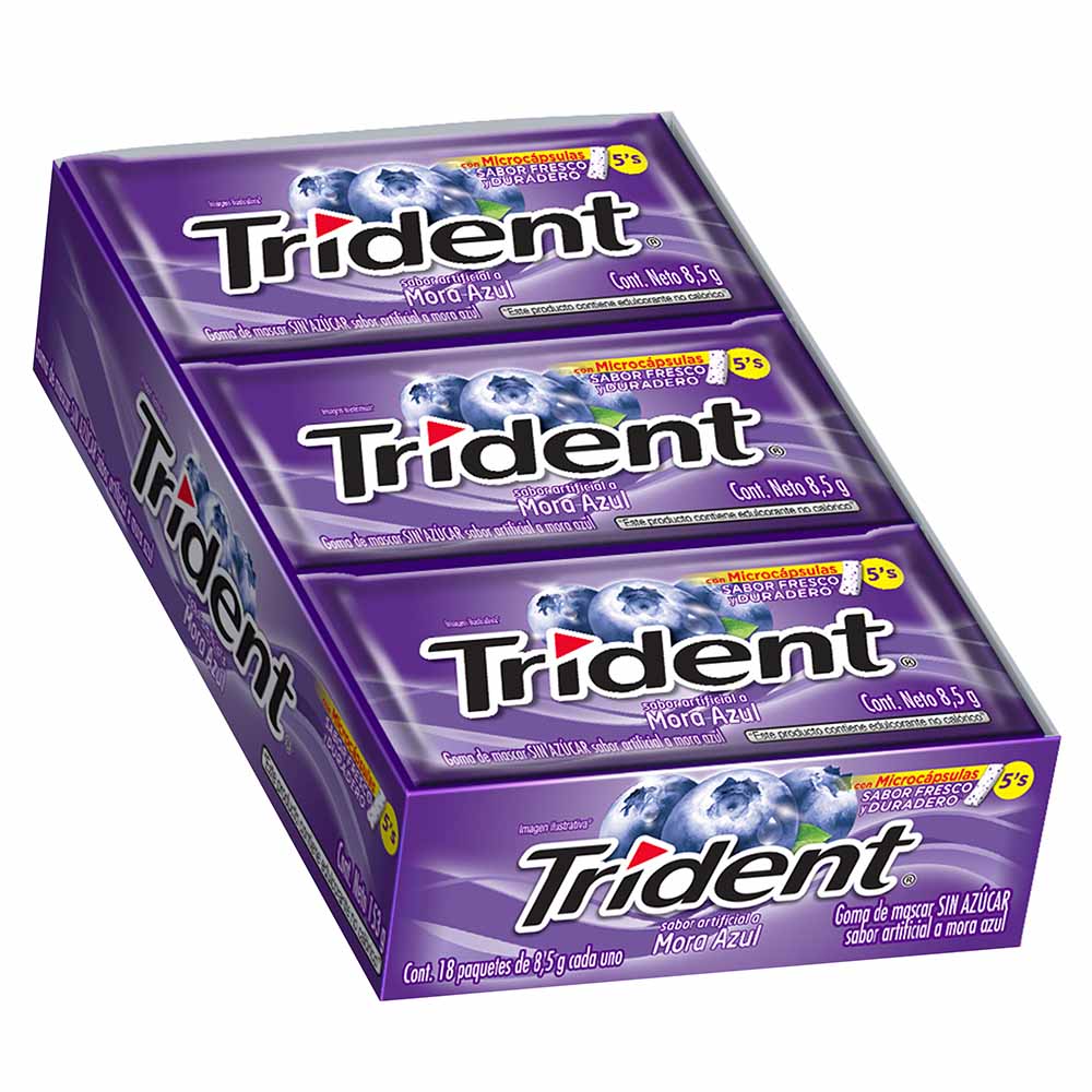 Chicle TRIDENT Sin Azúcar sabor Mora Azul Caja 18un