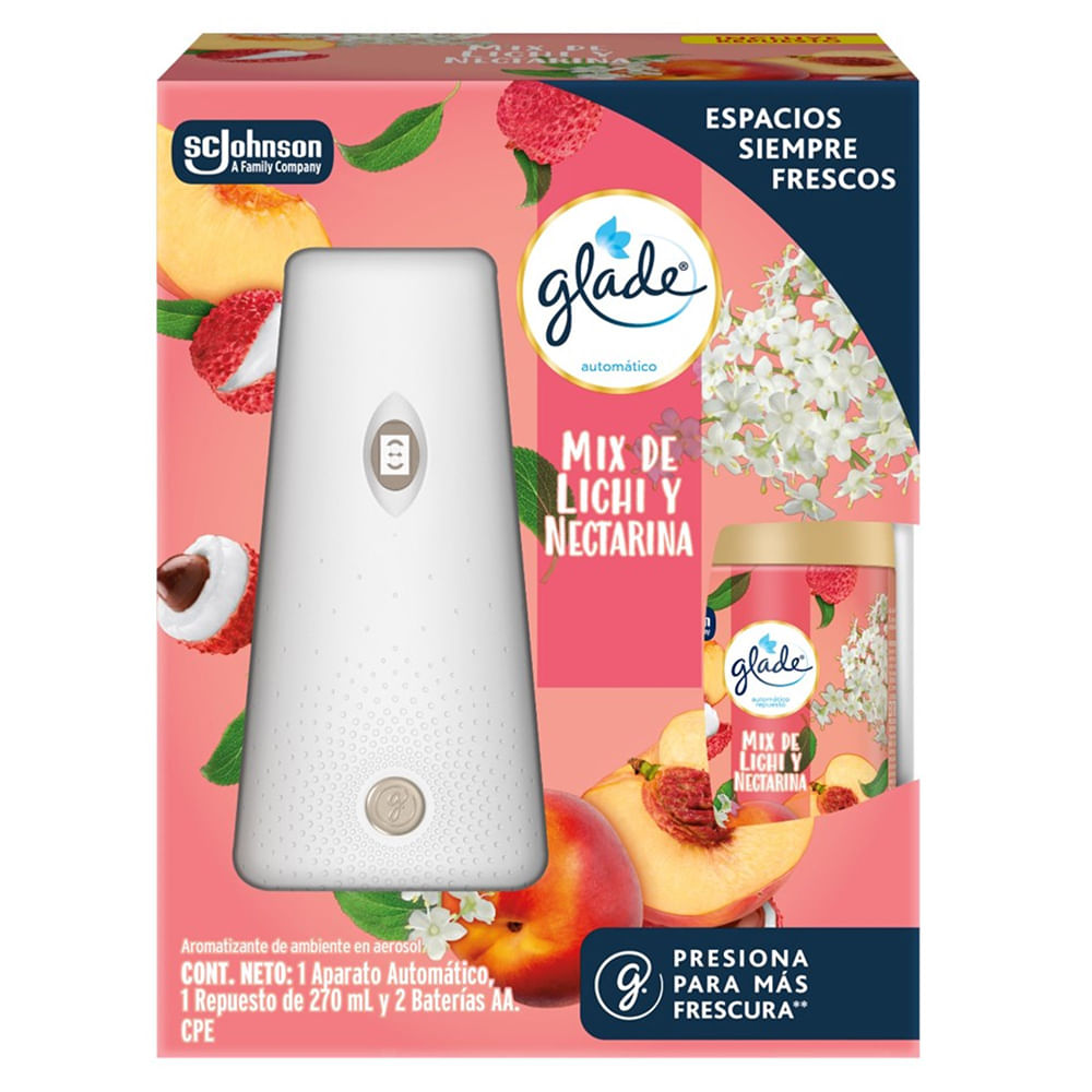 Ambientador en Aerosol GLADE Mix de Lichi y Nectarina + Repuesto de 270ml