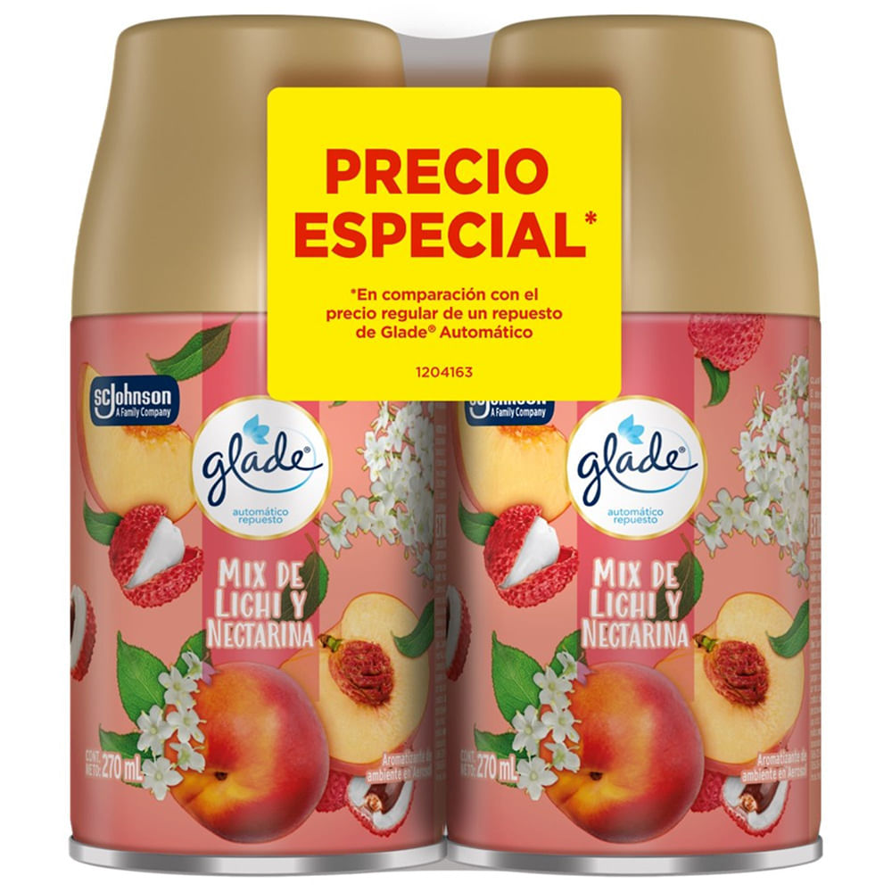 Ambientador en Aerosol GLADE Mix de Lichi y Nectarina 2 Repuestos de 270ml Frasco 2un