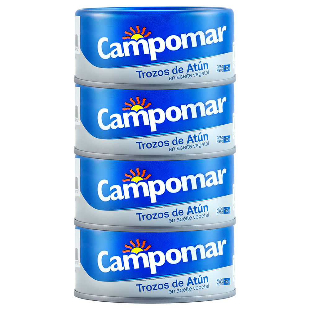 Trozos de Atún CAMPOMAR en Aceite Vegetal Lata 150g Paquete 4un