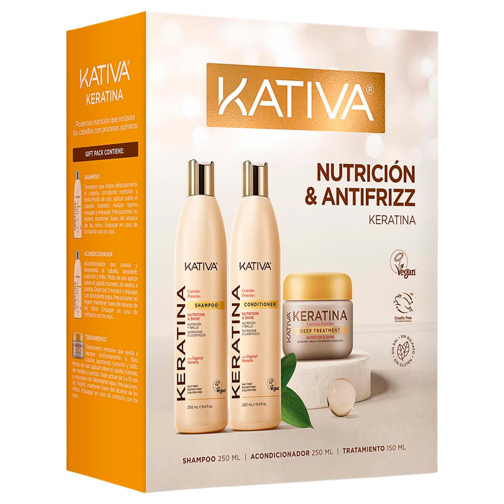 Pack KATIVA Cystein Protein: Shampoo 250ml + Acondicionador 250ml + Tratamiento Intensivo 150ml