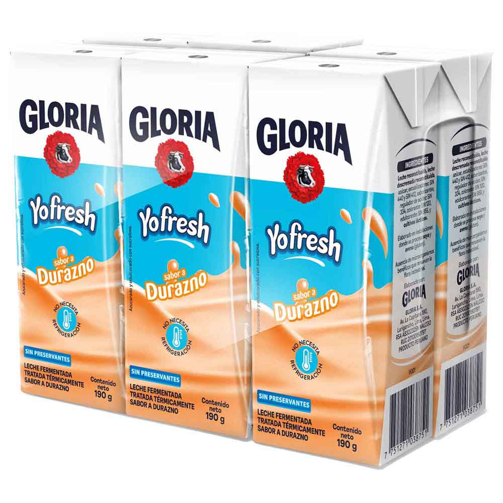 Yogurt Bebible YOFRESH Durazno Leche Ferment Caja 190g Paquete 6un