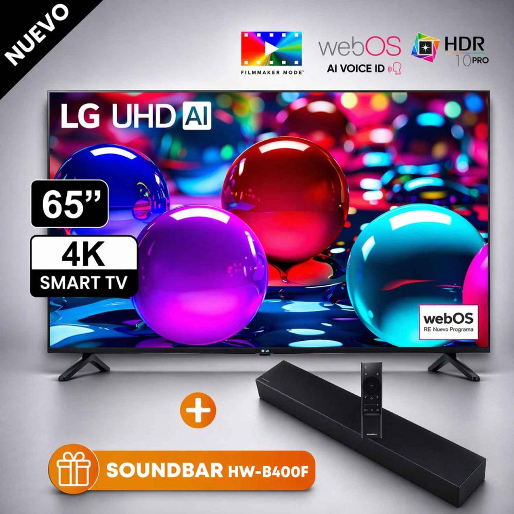 Televisor Lg 65 Pulg Ultra HD 4K AI ThinQ 65UA7300PSB Modelo 2025 con Soundbar HW-B400