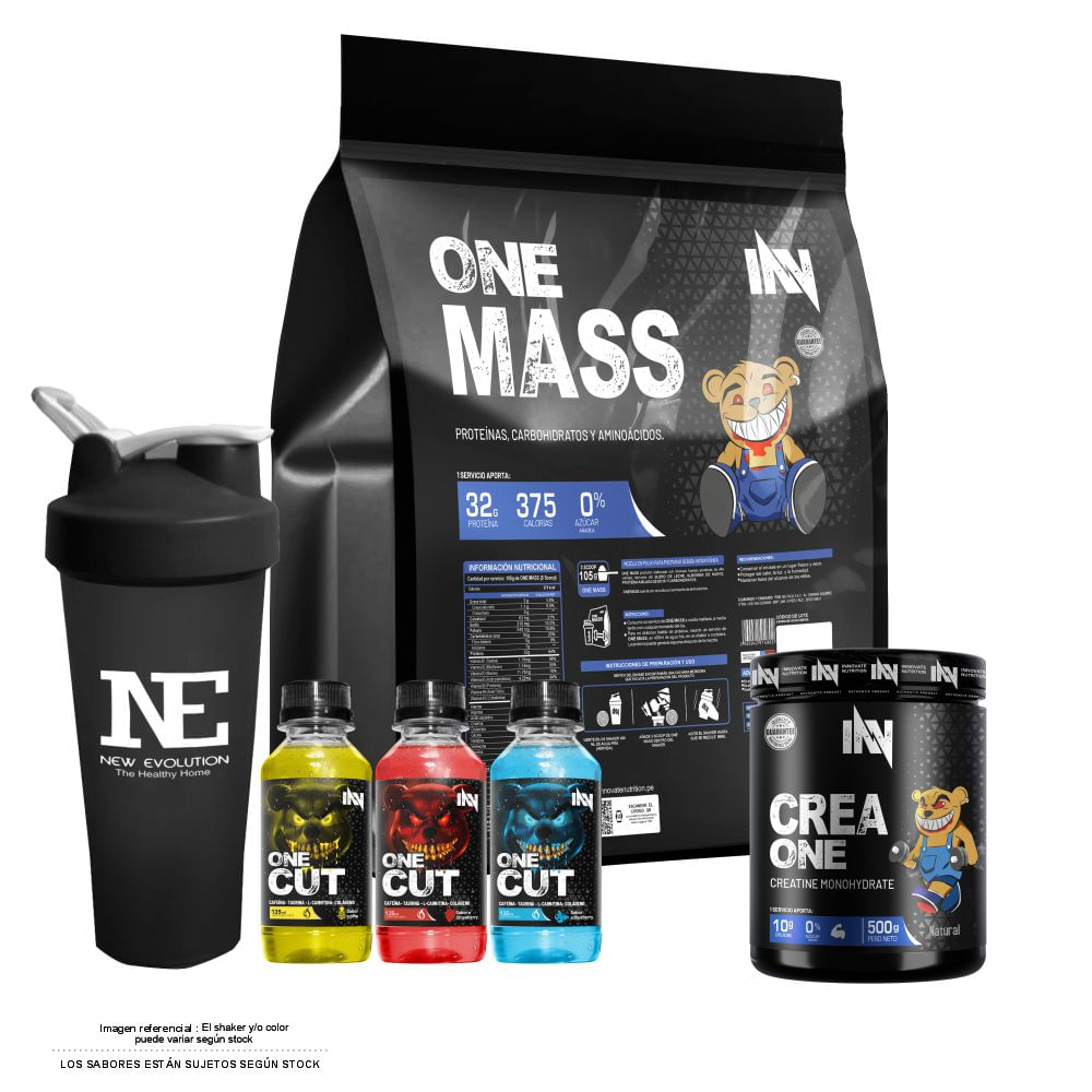 COMBO INNOVATE NUTRITION - ONE MASS 5 KG. VAINILLA + CREA ONE 500 GR. + SHAKER