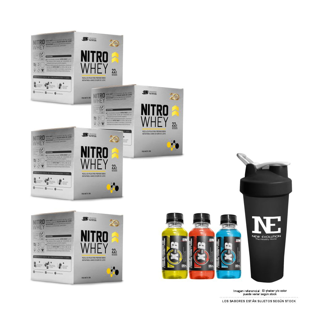 COMBO UNIVERSE NUTRITION - 4 NITRO WHEY CAJA 10 UNID. COOKIE + SHAKER