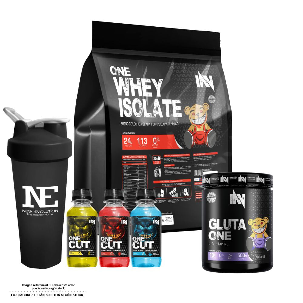 COMBO INNOVATE NUTRITION - ONE WHEY ISOLATE 3 KG. COOKIE + GLUTA ONE 500 GR. + SHAKER