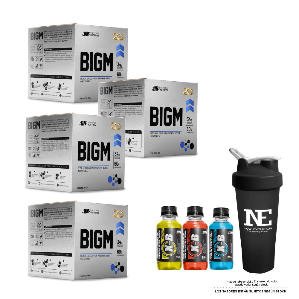 COMBO UNIVERSE NUTRITION - 4 BIGM CAJA 10 UNID. VAINILLA + SHAKER