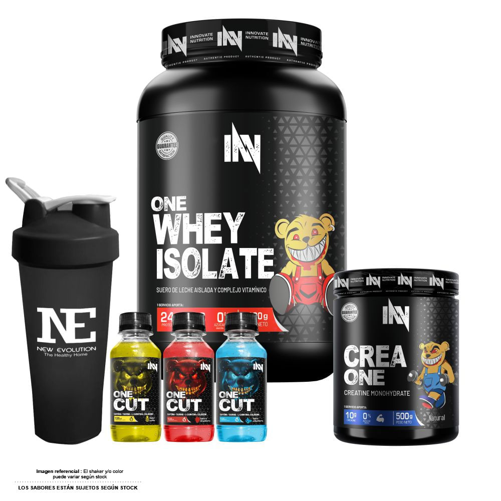 COMBO INNOVATE NUTRITION - ONE WHEY ISOLATE 1.100 KG. CHOCOLATE + CREA ONE 500 GR. + SHAKER