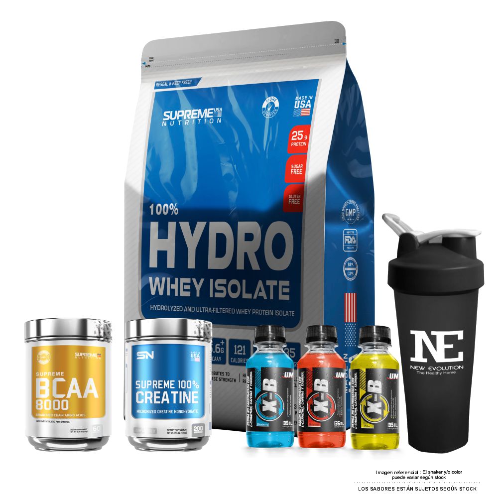 COMBO SUPREME- SUPREME MASS 10 LIBRAS CHOCOLATE+SUPREME BCAA 540G FRUIT PUNCH+ CREATINE 500G +SHAKER