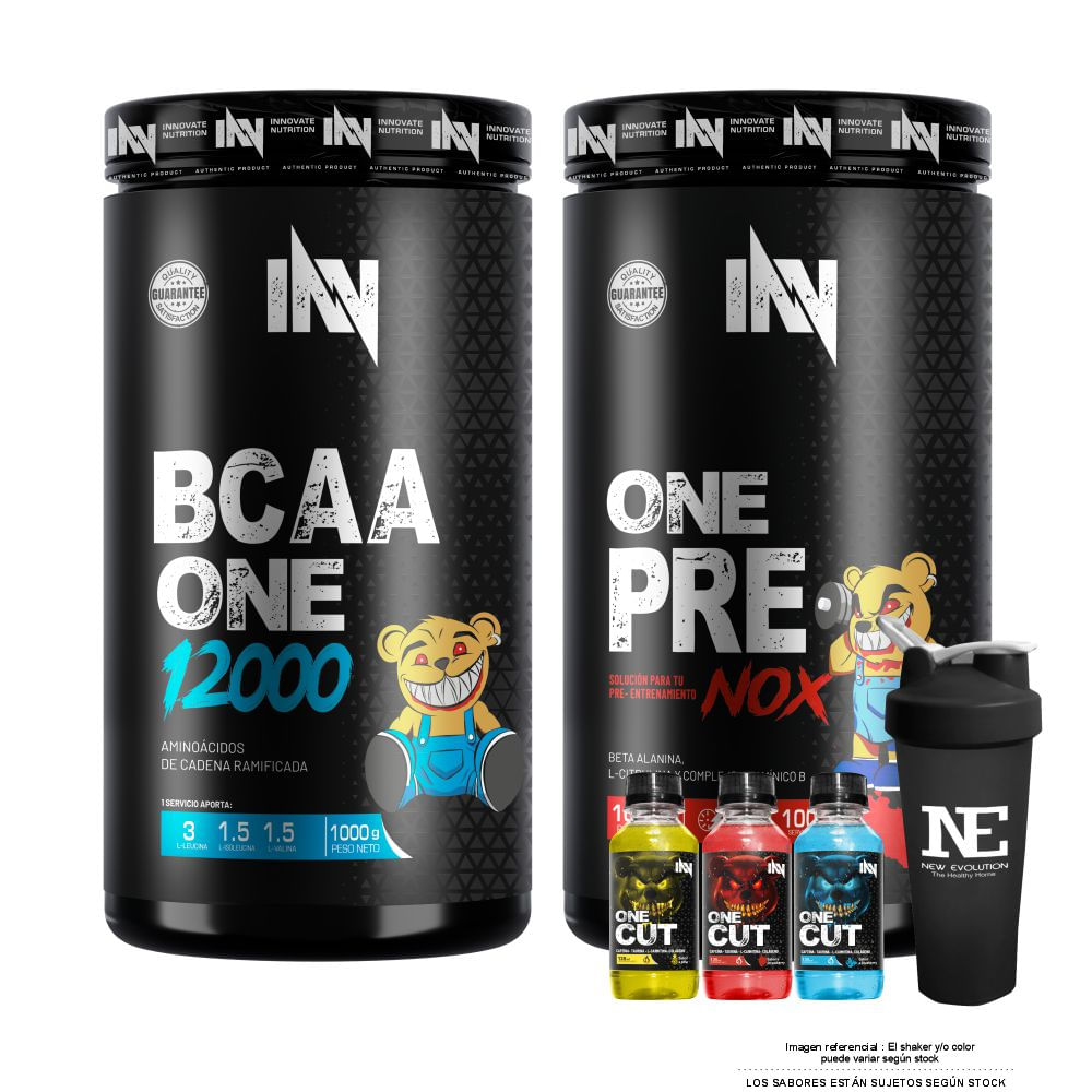COMBO INN - ONE PRE NOX 1 KG. FRUIT PUNCH + BCAA ONE 12000 1 KG. FRUIT PUNCH + SHAKER