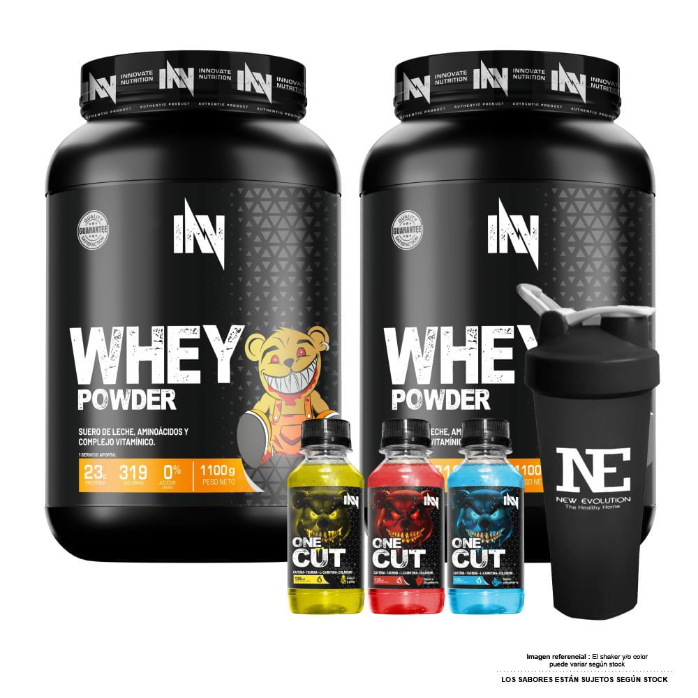 COMBO INNOVATE NUTRITION - 2 WHEY POWDER 1.100 KG. CHOCOLATE + SHAKER