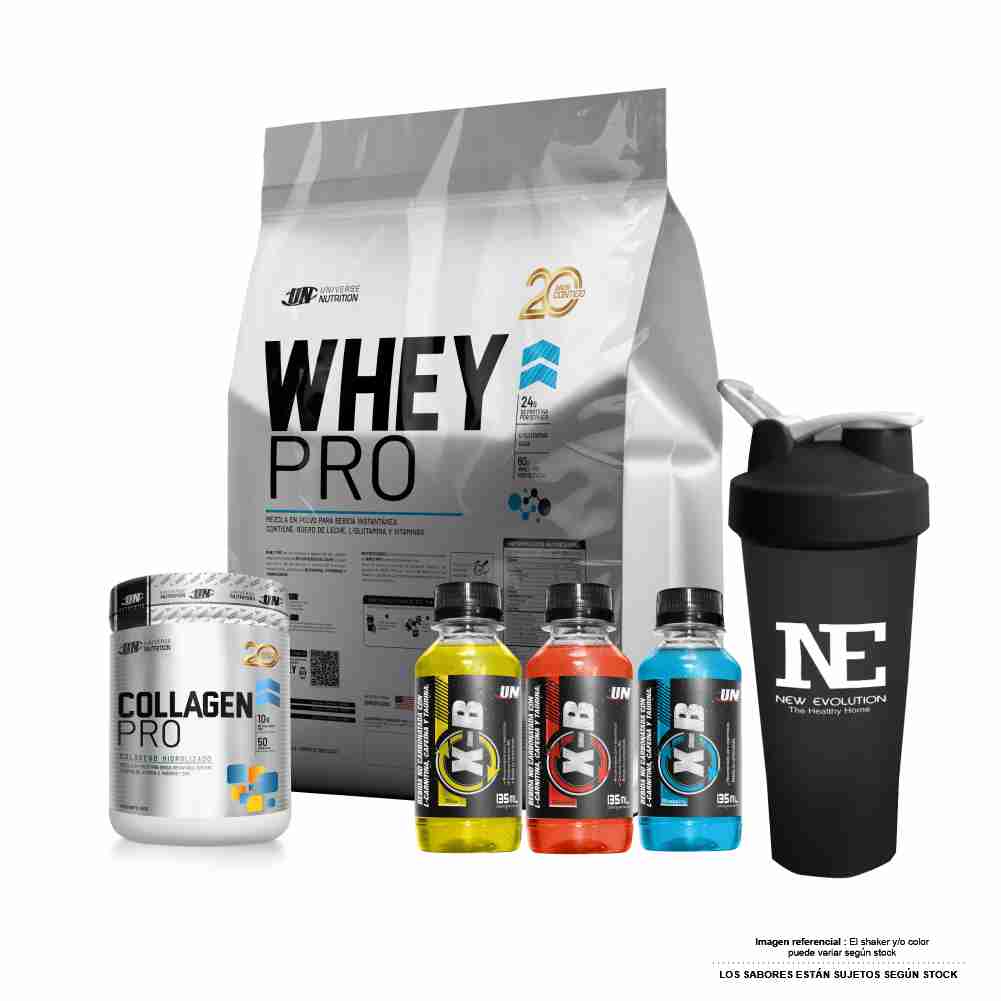 COMBO UNIVERSE NUTRITION - WHEY PRO 5 KG. CHOCOLATE + COLLAGEN PRO 500 GR. MORA + SHAKER