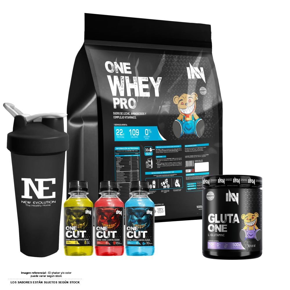 COMBO INNOVATE NUTRITION - ONE WHEY PRO 3 KG. CHOCOLATE + GLUTA ONE 500 GR. + SHAKER