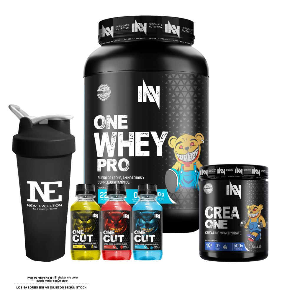 COMBO INNOVATE NUTRITION - ONE WHEY PRO 1.100 KG. COOKIE + CREA ONE 500 GR. + SHAKER