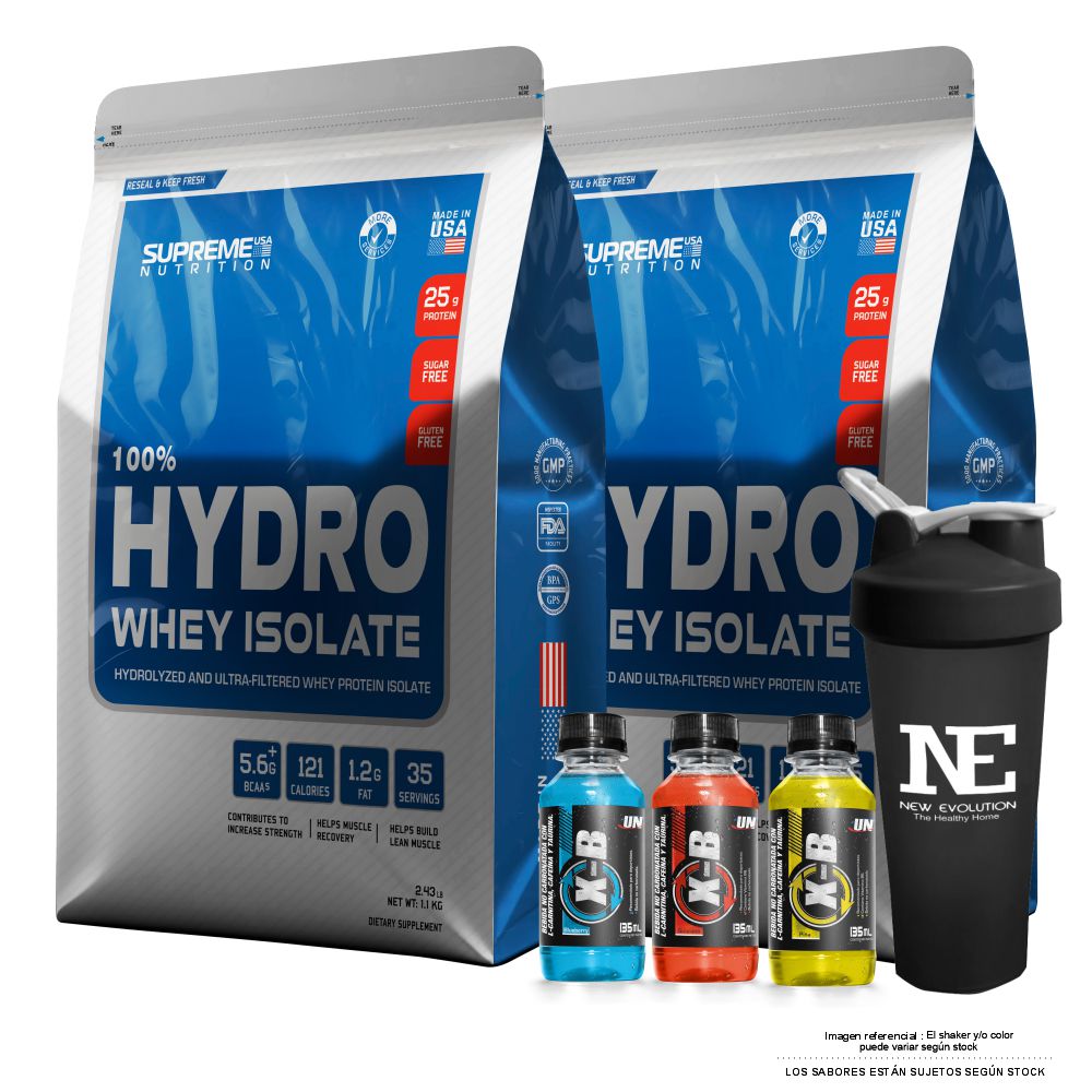 COMBO SUPREME NUTRITION - 2 100% HYDRO WHEY ISOLATE 2.43 LIBRAS VAINILLA CREAM + SHAKER