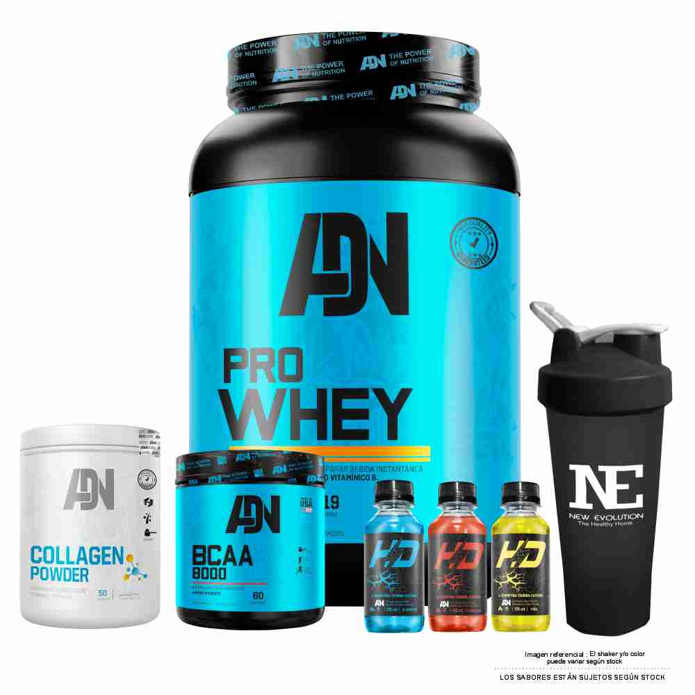 COMBO ADN - PRO WHEY 1.1 KG. VAINILLA+ COLLAGEN 500GR. FRUIT PUNCH + BCAA 540GR. FRUIT PUNCH +SHAKER