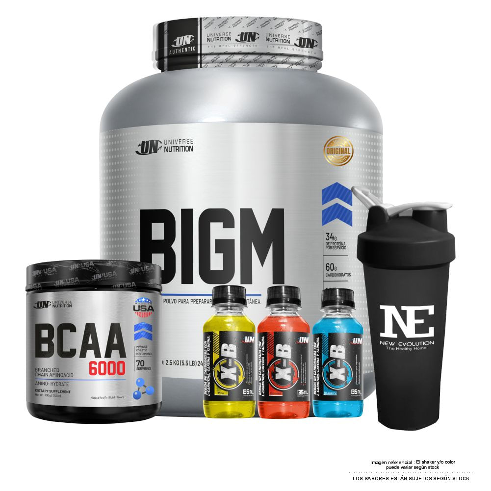 COMBO UNIVERSE NUTRITION - BIGM 2.5 KG. COOKIE +  BCAA 6000 490 GR. CITRUS PUNCH + SHAKER