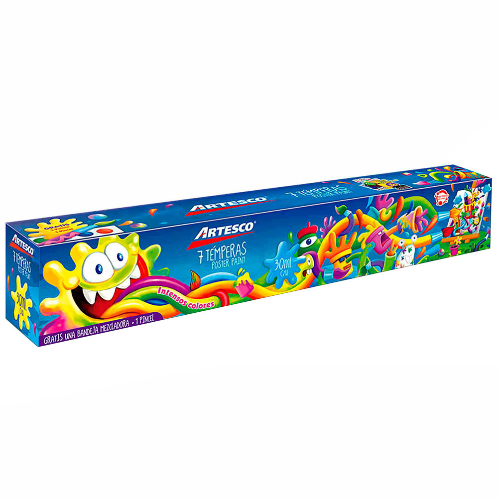 Set de Témperas ARTESCO 7 Colores Pote 30ml + Pincel + Paleta