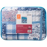 Cubrecama Patchwork 2 Plazas Celeste Líneas y Flores VIVA HOME