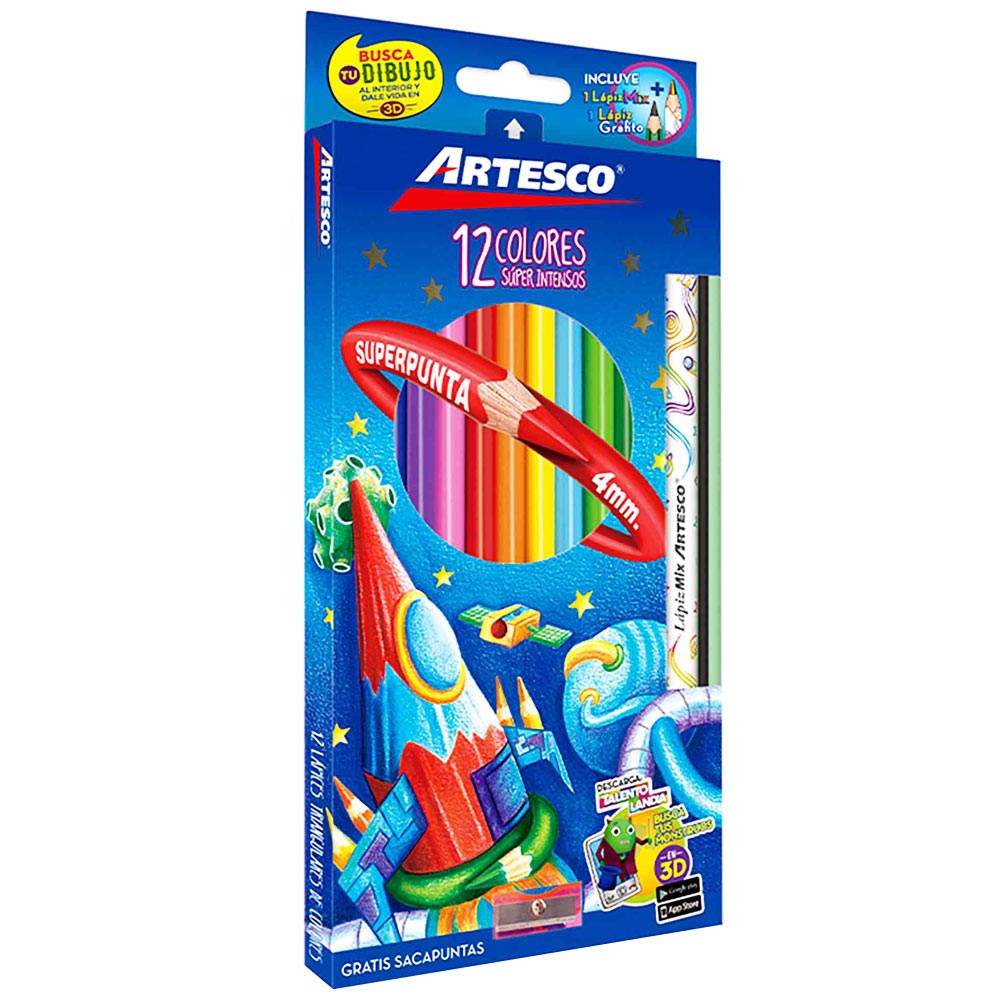 Colores ARTESCO Triangulares Caja 12un + Lápiz de Grafito