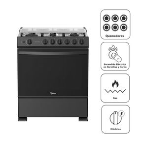 Midea 6 Hornillas Gas Negro [MGS30TL6B]