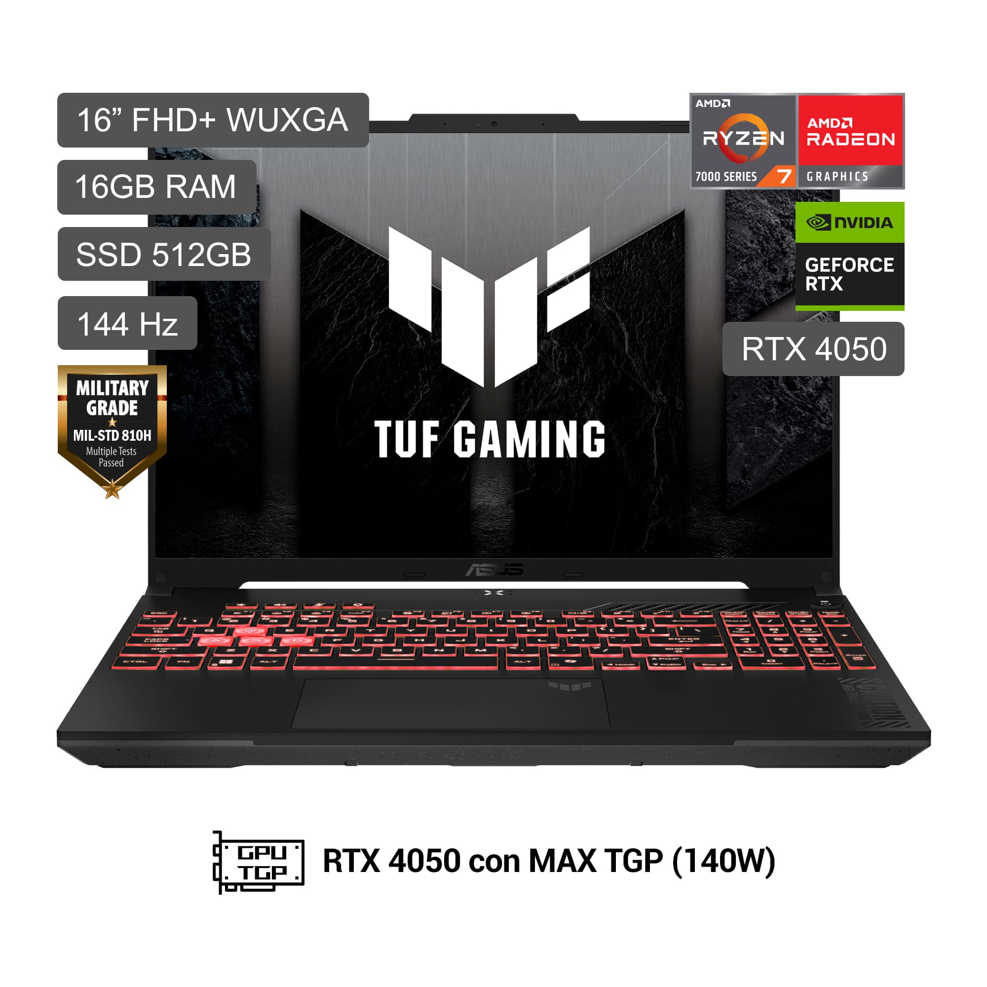 Laptop ASUS TUF Gaming A16 16"" AMD Ryzen 7 7445HS 16GB 512GB SSD RTX4050