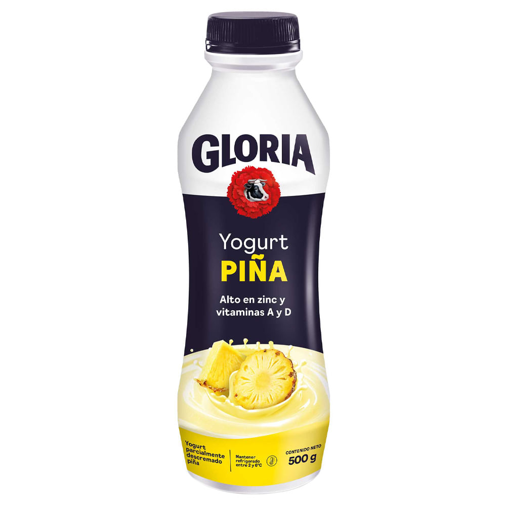 Yogurt Parcialmente Descremado GLORIA Sabor Piña Botella 500g