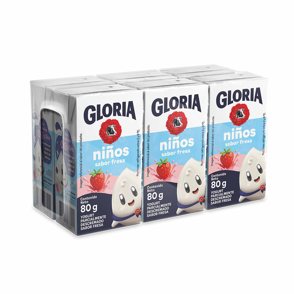 Yogurt Bebible GLORIA Niños Fresa Caja 80g Paquete 6un