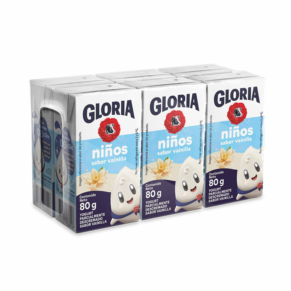 Yogurt Bebible GLORIA Niños Vainilla Caja 80g Paquete 6un