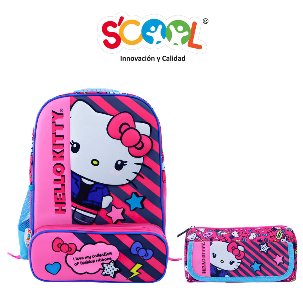 Set Mochila SCOOL Cartuchera Hello Kitty