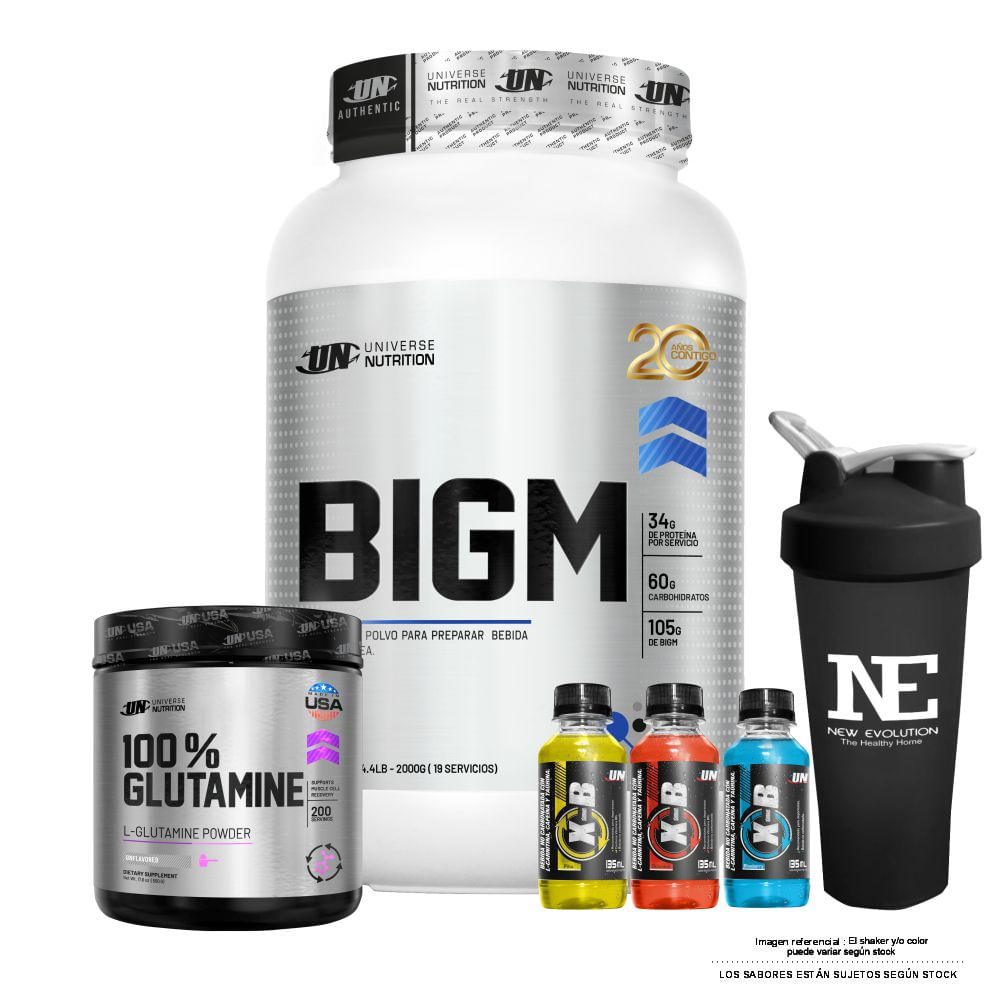 COMBO UNIVERSE NUTRITION - BIGM 2 KG. VAINILLA + 100% GLUTAMINE 500 GR. + SHAKER