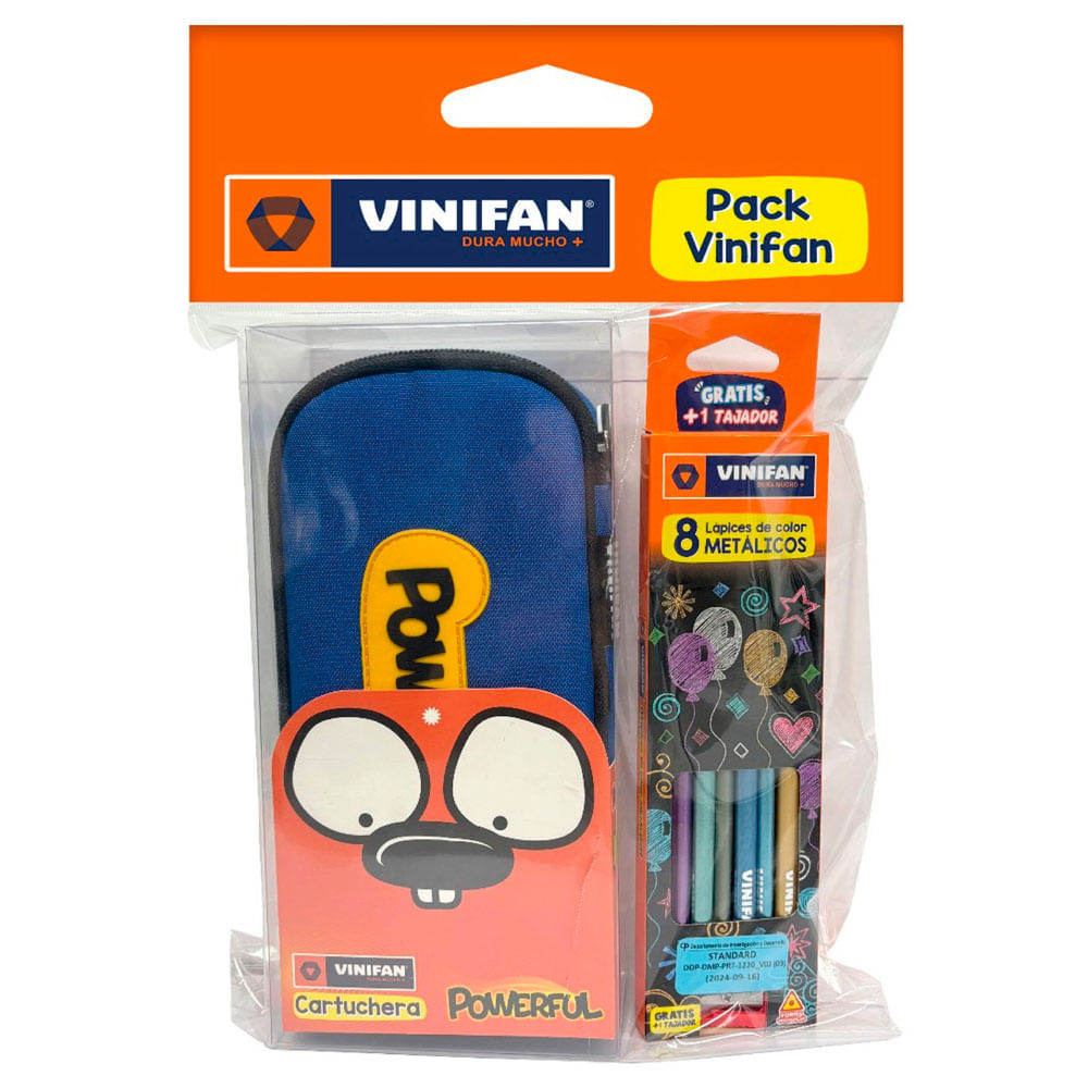 Pack Escolar VINIFAN Powerful Cartuchera + Caja Colores Neón Estuche 1un