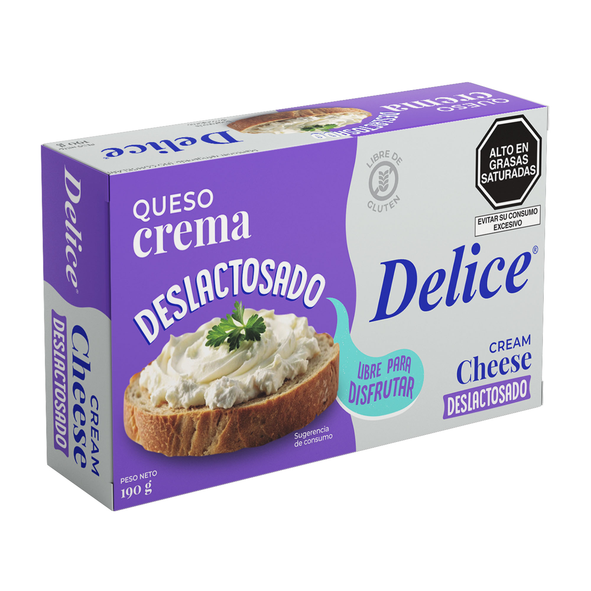 Queso Crema sin Lactosa DELICE Caja 190g