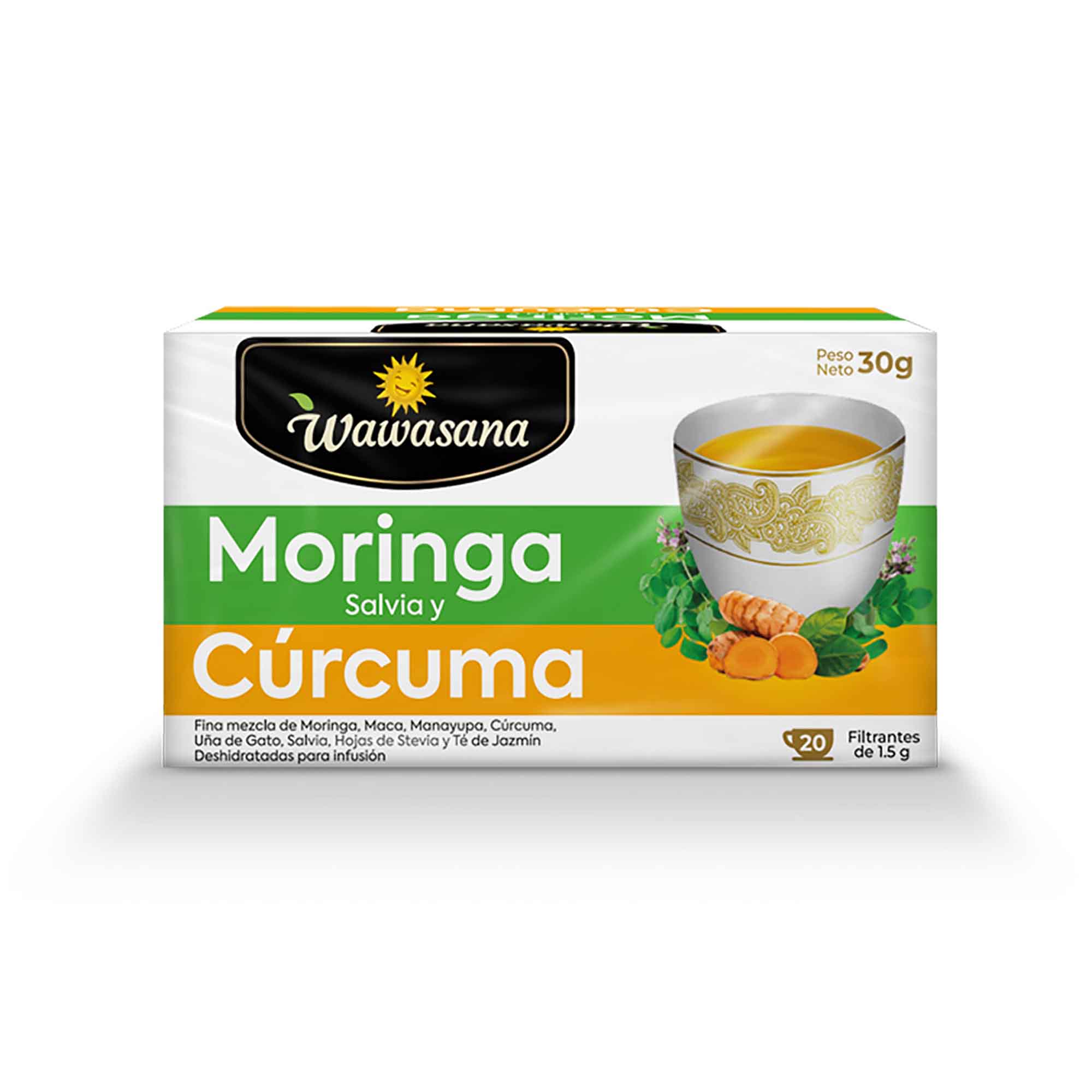 Infusiones Moringa, Salvia y Curcúma WAWASANA Caja 20un