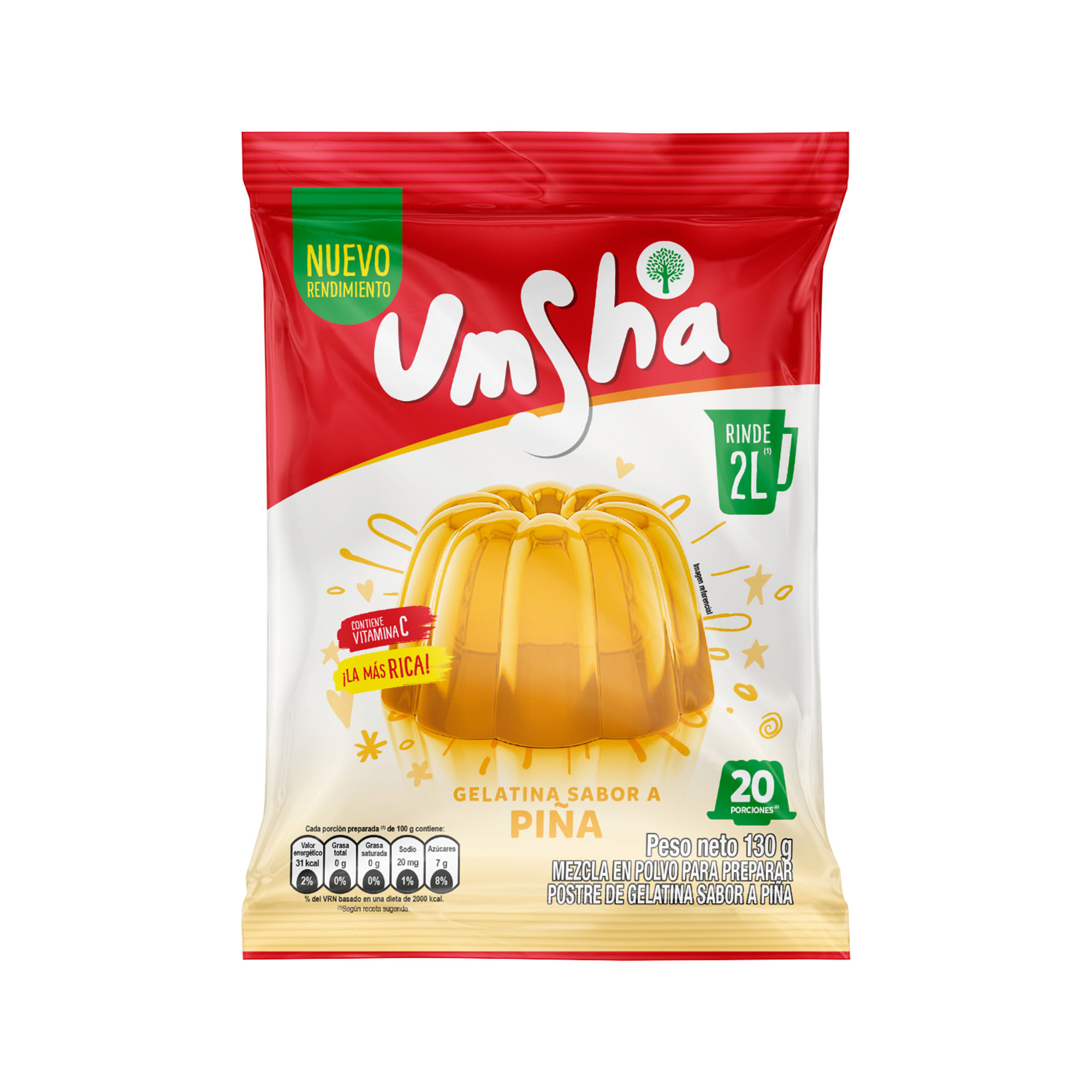 Gelatina UMSHA Sabor a Piña Bolsa 130g