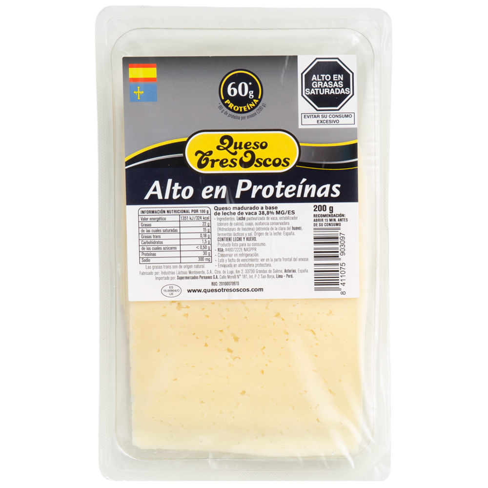 Quesos Alto en Proteínas TRES OSCOS en Tajadas Bandeja 200g