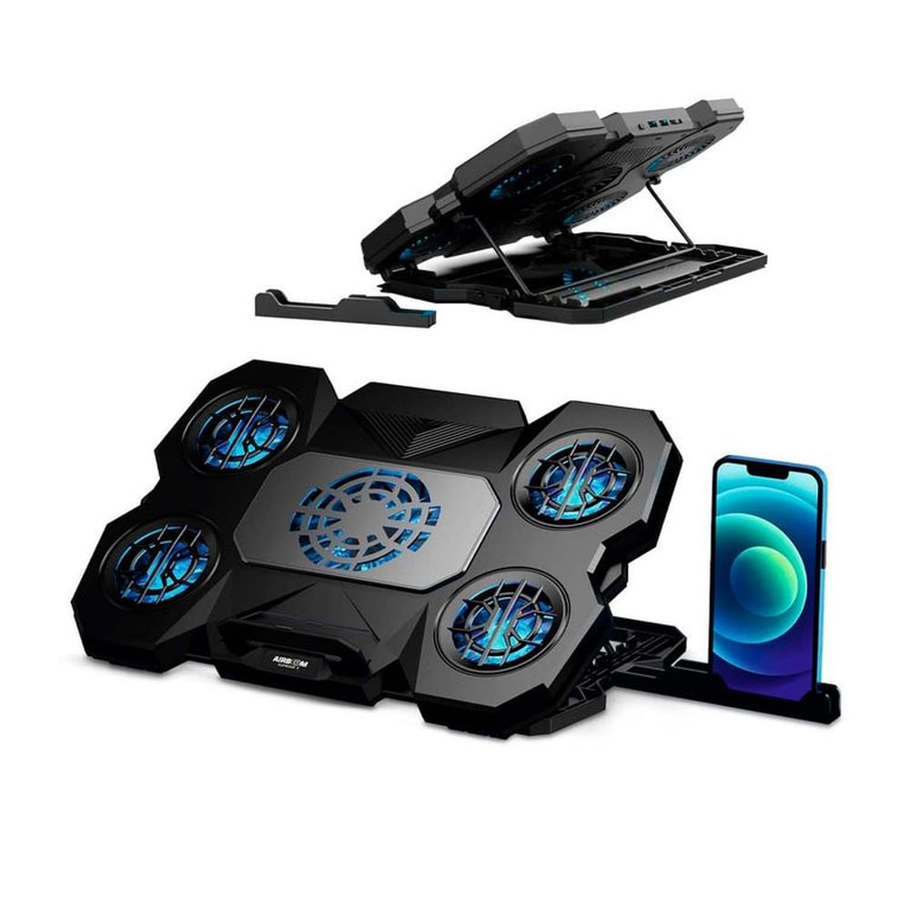 Cooler Laptop 5 Ventiladores + Soporte Para Celular Led Azul
