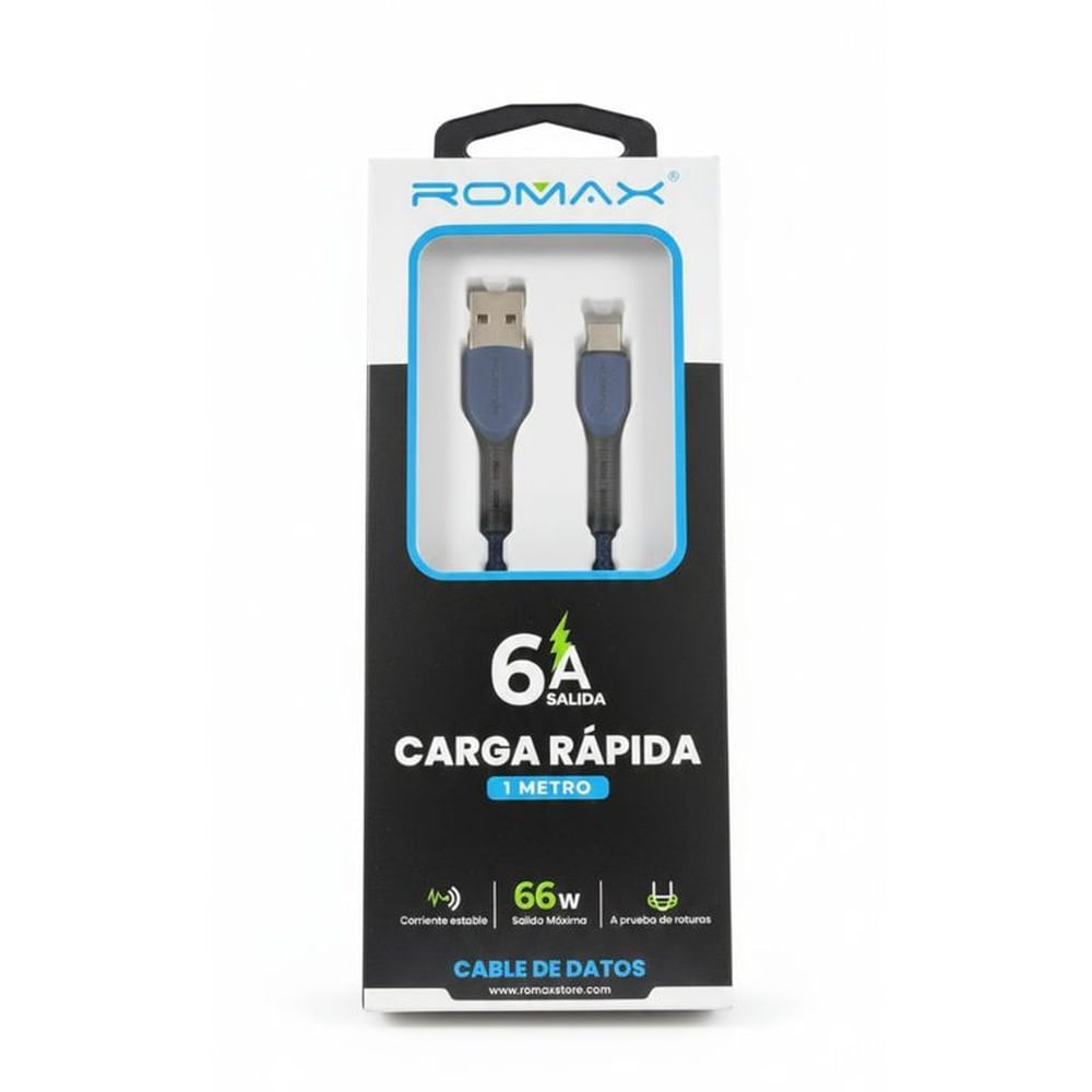 CABLE 6A TIPO USB-A  A USB-C 66W 1 MTS-AZUL