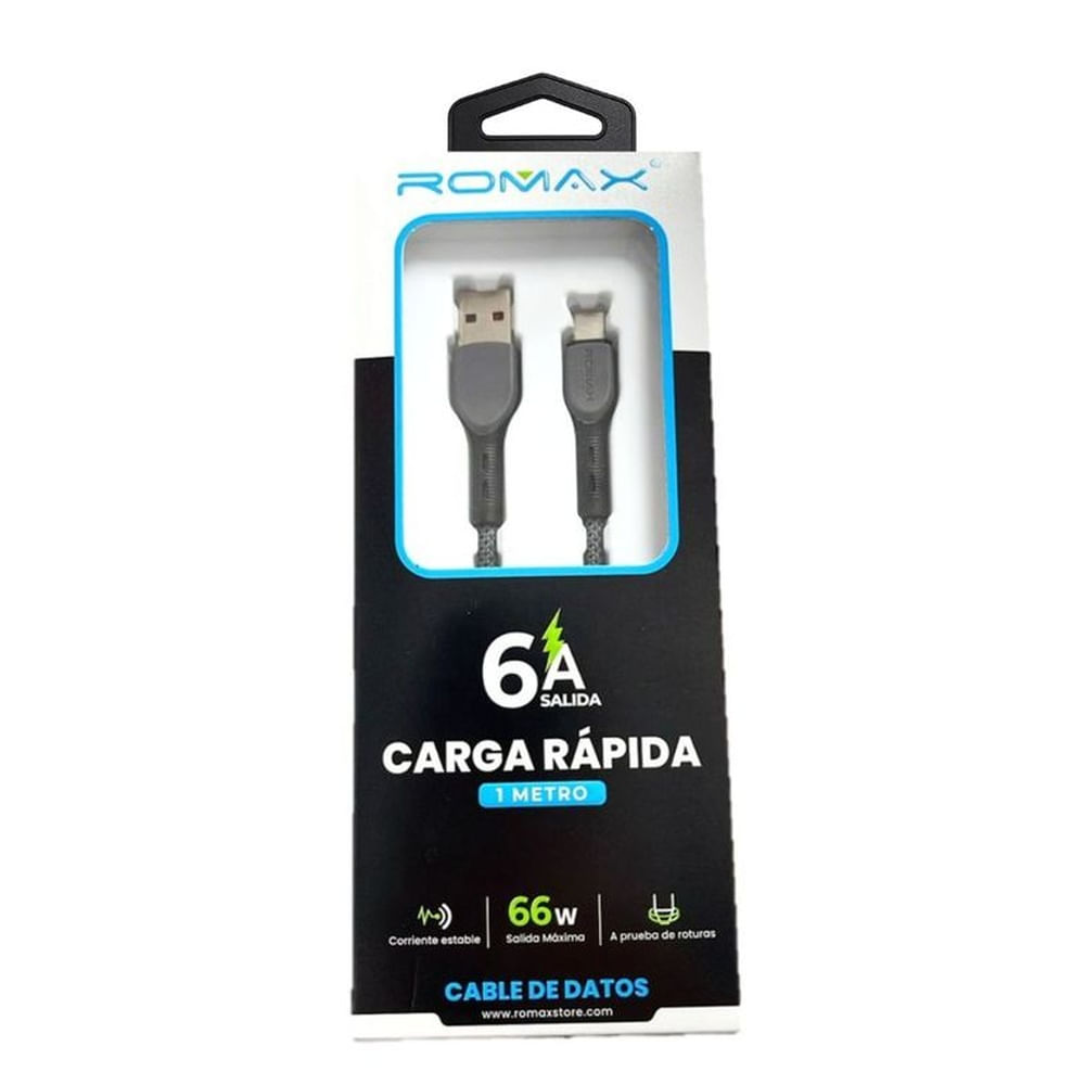 CABLE 6A TIPO USB-A  A USB-C 66W 1 MTS-GRIS