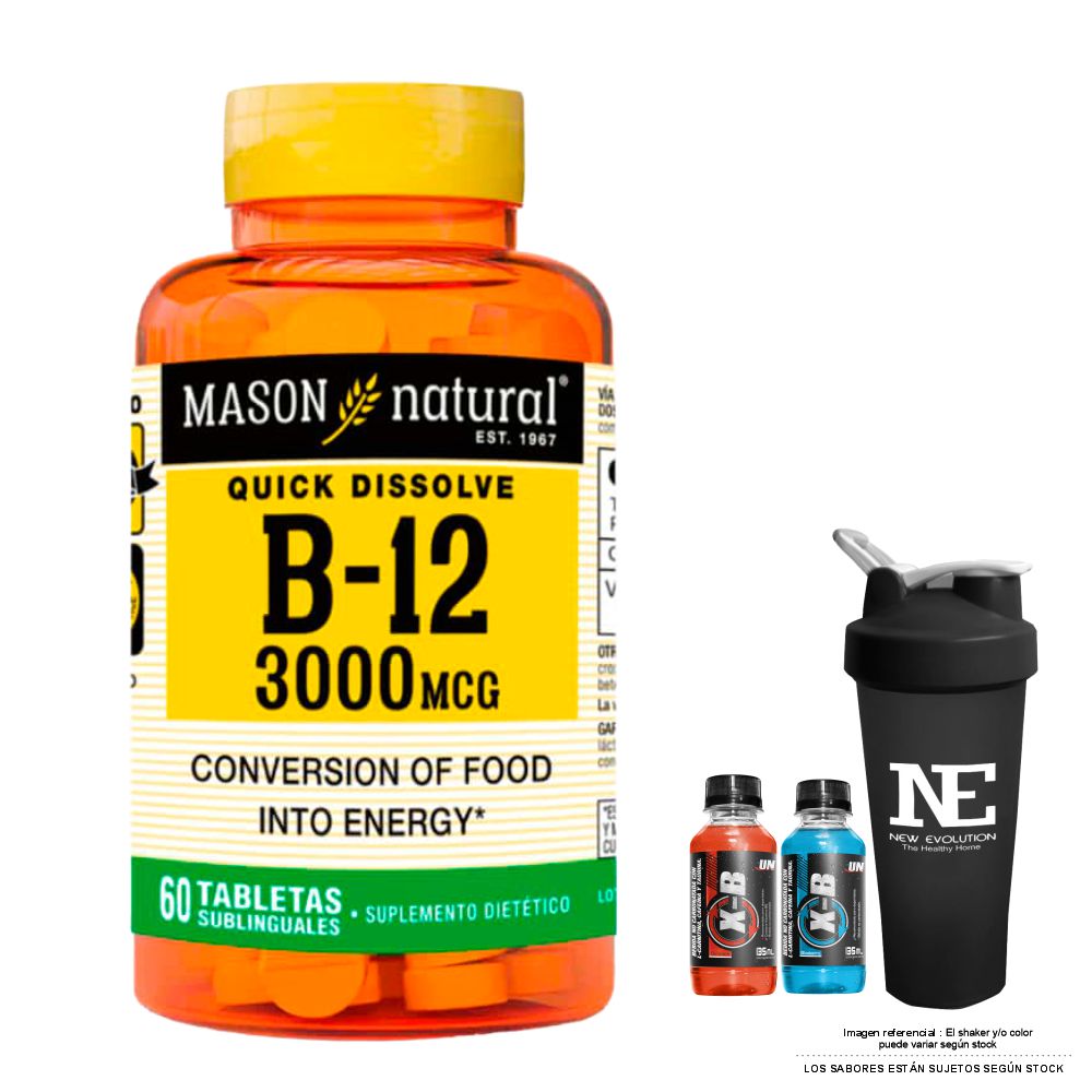 VITAMINAS MASON NATURAL - VITAMINA B-12 3000 MCG (60 TAB SUBL) + SHAKER