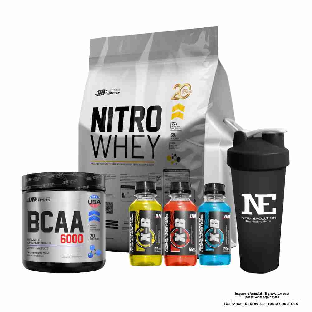 COMBO UNIVERSE NUTRITION - NITRO WHEY 5 KG. VAINILLA + BCAA 6000 490 GR. CITRUS PUNCH + SHAKER