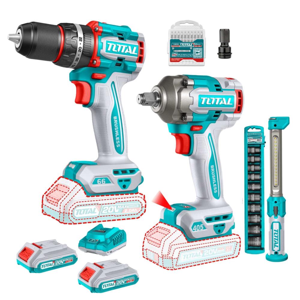 Taladro Percutor 66nm + llave de impacto 405nm y dados Total TOSLI23056-TIDLI206681