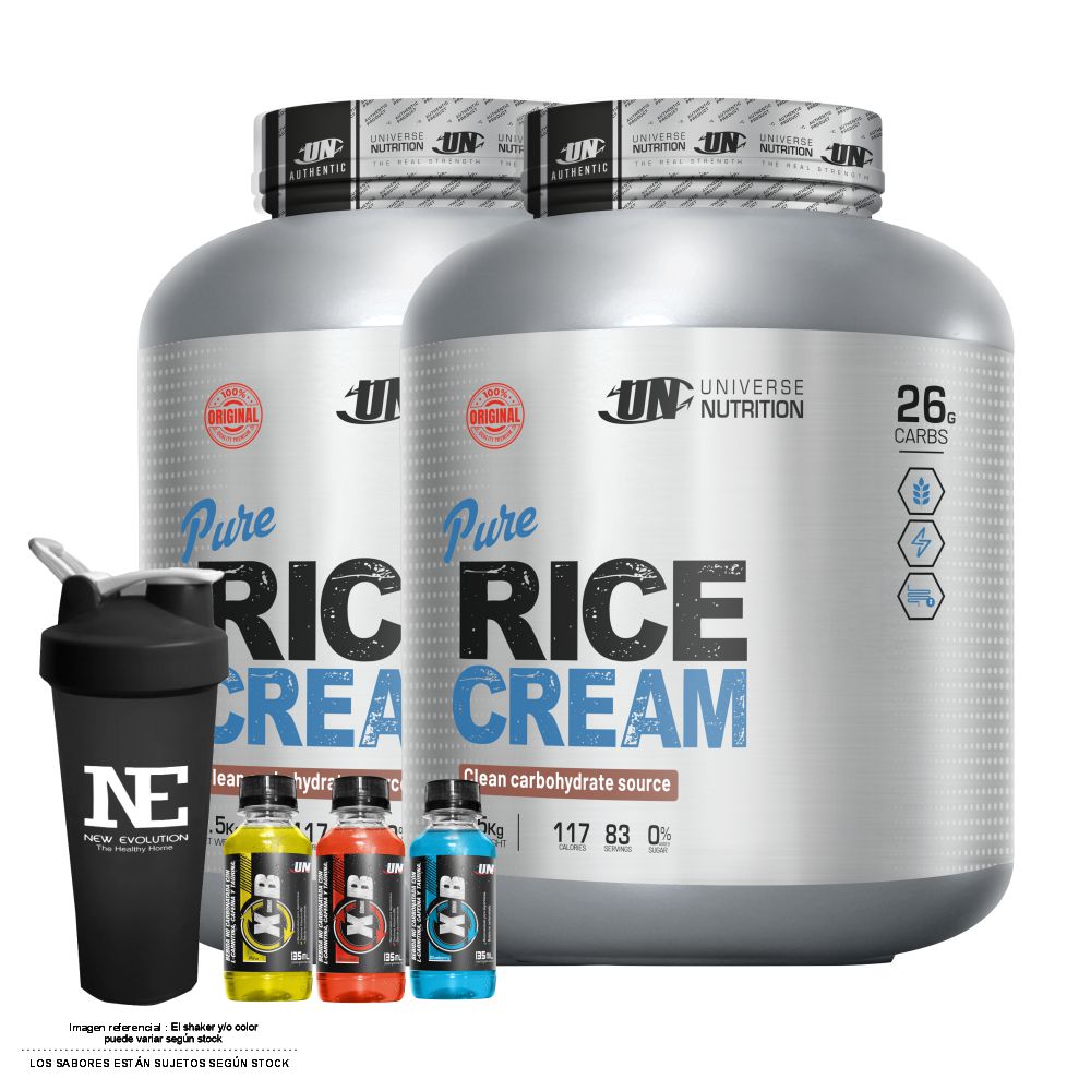 COMBO UNIVERSE NUTRITION - 2 PURE RICE CREAM 2.5 KG. VAINILLA + SHAKER