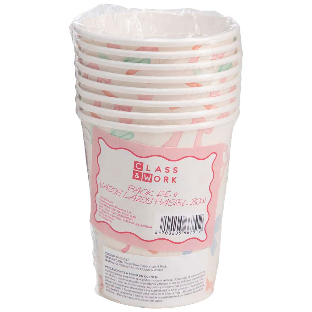 Pack de 8 Vasos Lazo Pastel Bow CLASS&WORK