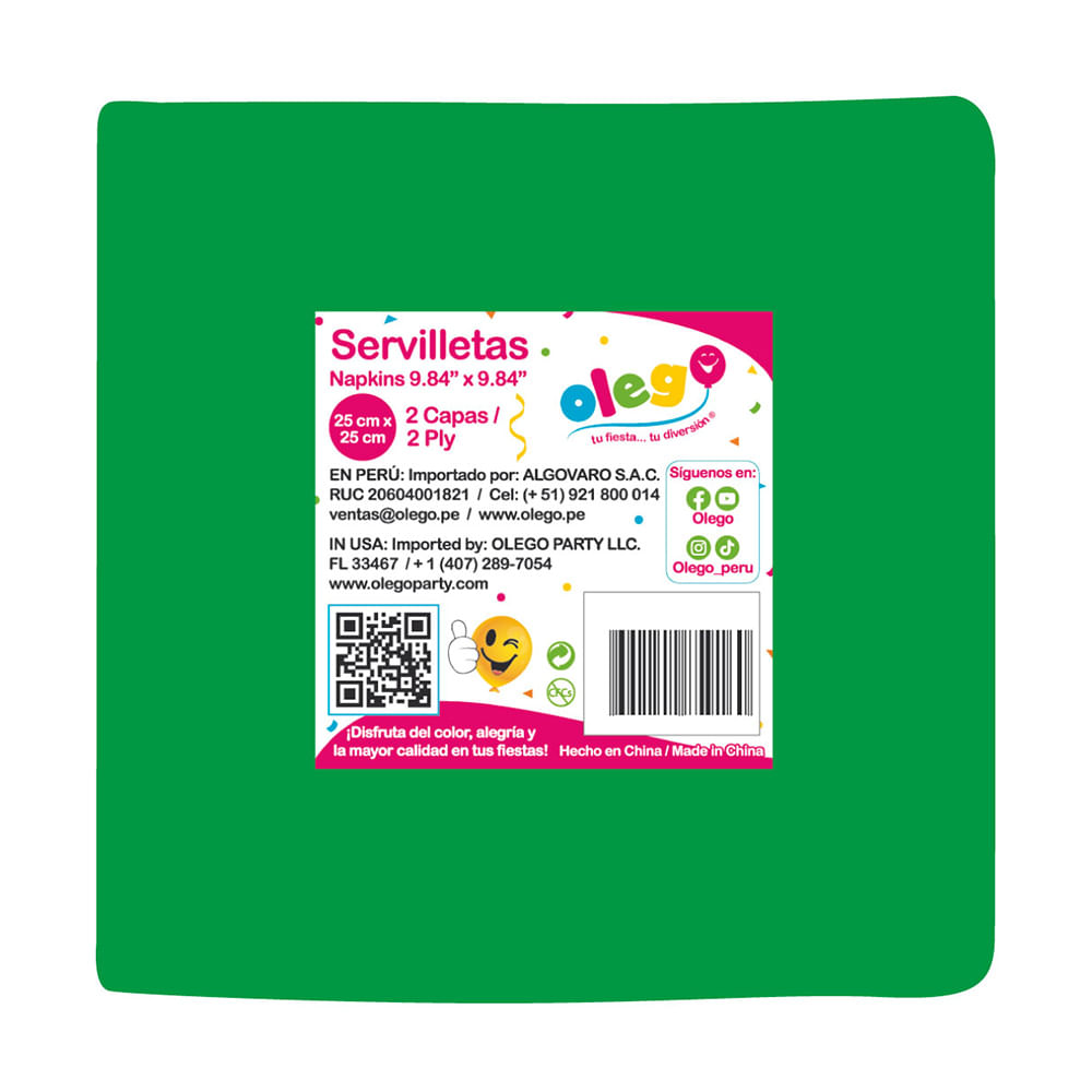 Pack Servilletas Cocktail OLEGO Verde 20un