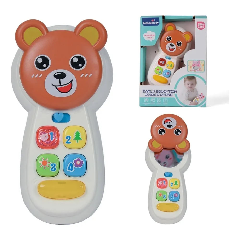 Telefono Celular Osito Marron Musical con Espejo Juguete Interactivo