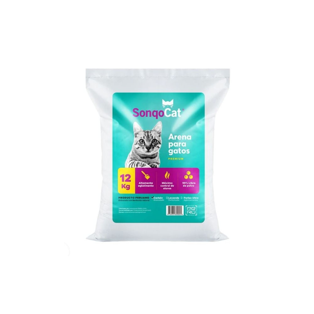 Arena para Gatos SonqoCat Premium 12Kg - Granulada Aroma Carbón activado