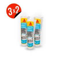 3x2 Sellador de Silicona con fungicida para baños y cocinas-SikaSeal -133 Transparente